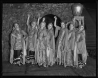 Costumed women in shriner Arabian Nights' pageant, Los Angeles Memorial Coliseum, 1935