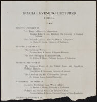 Program for the Special Evening Lectures of the Institute of World Affairs meeting, 1935