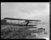 Curtis JN-4 "Jenny" biplane stuck in mud after the flood resulting from the failure of the Saint Francis Dam, Santa Clara River Valley (Calif.), 1928