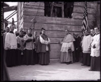 Bishop Cantwell at a ceremony in front of the unfinished St. Vincent's Hospital, Los Angeles, 1920