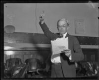 Paul Schenck, trial attorney, in a courtroom, Los Angeles, 1932