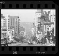 Buildings and traffic on Hollywood Blvd. near Bronson Street in Hollywood, Calif., 1986