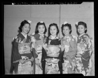 Queen and attendants at seventh annual Nisei Week in Los Angeles, 1940