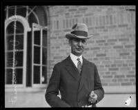 USC President Dr. Rufus B. von Kleinsmid walking around the campus, Los Angeles, 1923