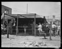 Makeshift office or bank set up after the Long Beach earthquake, Southern California, 1933