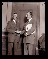 Captain Eddie Rickenbacker meets with Los Angeles Mayor George E. Cryer, Los Angeles, 1925