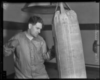 Beans Reardon, Major League Baseball umpire, works out, Los Angeles, 1936