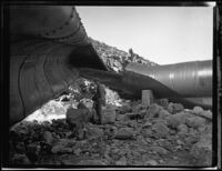 Los Angeles aqueduct, damaged section of channel, Inyo County, [1924-1931?]