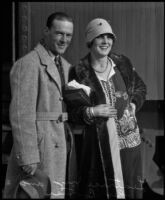 Actress Leatrice Joy and her brother Billy Joy at a train station, 1931