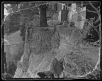 Remains of the front yard of T. C. Naramore after a landslide, Los Angeles, 1936