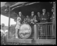 Calvin and Grace Coolidge arrive by train, Los Angeles, 1930