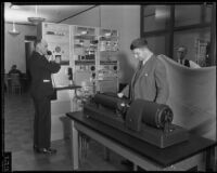 Wirephoto switchboard and receiving machine, Los Angeles, 1935 — Calisphere