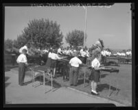 Marimba players practice for Los Angeles Times Charity football game in 1948