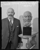 Alfred Hertz with a bust of his head, Los Angeles, 1935