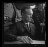 Jack Kurschke seated in the courtroom during his trial, Los Angeles, 1967