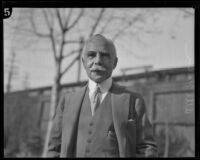 Otto Kahn, investment banker, departing at a train station, Los Angeles, 1928