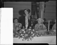 Gertrude Rounsavelle, Mrs. William Miller, and Mrs. D. G. Blair speak at the Averill Study Club luncheon at the Mayfair Hotel, Los Angeles, 1935