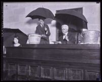 Los Angeles judge Carlos Hardy in a courtroom, Los Angeles, circa 1920