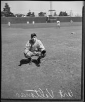 Los Angeles Angels baseball catcher Art Veltman on the field, 1933-1937