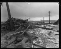 Roadway littered with debris deposited by the flood that followed the failure of the Saint Francis Dam, Santa Clara River Valley (Calif.), 1928