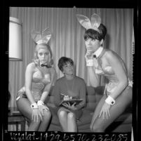 Playboy Club Bunnies Anne and Diane with Mother Rabbit Alice Nichols, Los Angeles, Calif., 1966