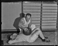 Beans Reardon, Major League Baseball umpire, works out, Los Angeles, 1936