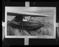 John Kelder seated in a glider, original photo 1927-1935, copy print 1935