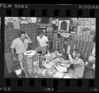 Radio station KROQ's The Poorman (Jim Trenton), Dr. Drew Pinsky and Scott Mason during "Loveline" radio advice show in Los Angeles, Calif., 1985