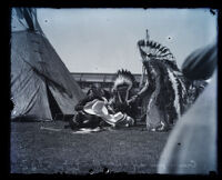 Crown Prince Gustav Adolf of Sweden with Arapaho tribe members and Tim McCoy at MGM studio, Culver City, 1926