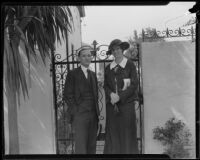 Unidentified man and woman at the residence of William F. Gettle, kidnapping victim, Beverly Hills, 1934