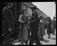 William Jennings Bryan, Jr. at train station, [Los Angeles?], 1934