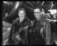 Frank Hawks and Oscar E. Grubb embarking on a nonstop coast to coast flight, Van Nuys, 1929