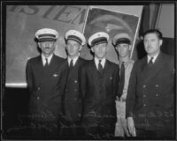 Portrait of the five pilots who flew the bodies of Will Rogers and Wiley Post to Union Air Terminal, Burbank, 1935