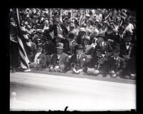 Civil War veterans sitting in crowd during Memorial Day celebration at the Coliseum, Los Angeles, 1928