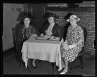 Mary Noerenberg, Grace S. Stoermer and Eleanor Ferris of the Los Angeles Chamber of Commerce Women's Auxiliary, Los Angeles, 1935