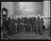 Baja California governor Jose Maria Tapia, California governor C.C. Young, and eleven other men, [Los Angeles?], 1930