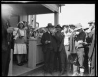 Five Red Cross workers serving coffee to relief workers or engineers and geologists after the flood following the failure of the Saint Francis Dam, Santa Clara River Valley (Calif.), 1928