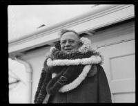 Sheriff William Traeger poses on his return from a trip to Hawaii, [Los Angeles?], 1930