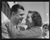 Radio Comedian Ken Murray greeting his fiancé Florence Heller, Los Angeles, 1937
