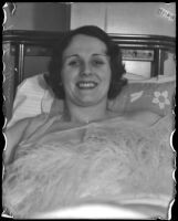 Actress Benita Hume recovering from appendix surgery, Los Angeles, 1933