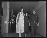 Mabel Guilliams, Hazel Glab, and Lt. Ted Bruce at Glab's conviction, Los Angeles, 1936