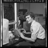 UC Irvine's first female faculty member, Marjorie Caserio in her chemistry lab, 1965