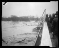 San Gabriel River from the Norwalk Street bridge during rainstorm flooding, [Norwalk?], 1927