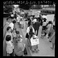 Pickets protesting cutbacks in Medi-Cal program in Los Angeles, Calif., 1967