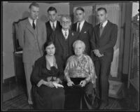 William Andrew Spalding, Mary, Marjorie, Volney, Thomas, William, and Richard Spalding gather to celebrate with family, Los Angeles, 1935
