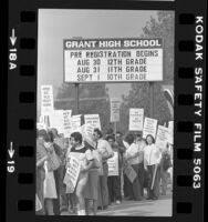 Striking teachers picketing Grant High School in Van Nuys, Calif., 1983