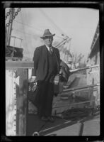 Harry Carr, Los Angeles Times reporter, editor and columnist, arriving from Europe, Los Angeles, 1934