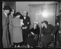 Kidnap victim Mary B. Skeele and husband Walter Skeele with suspects Luella Pearl Hammer and Earl Van Dorn, Los Angeles, 1933