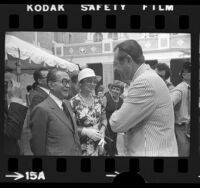 Japanese Minister Takeo Miki and wife Mutsuko with John Hubbard in Los Angeles, Calif., 1975