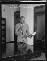 Distric Attorney Buron Fitts in oration, Los Angeles, 1928-1939